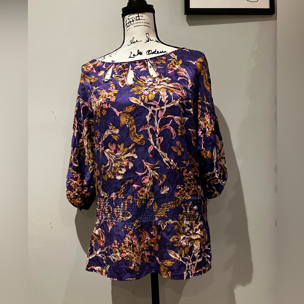 Purple patterned BCBG silk top size small